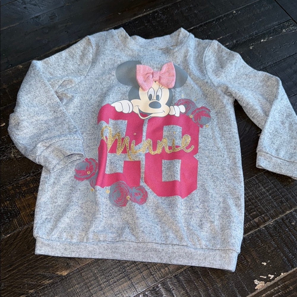 🧡18:24 m Disney baby Minnie Mouse Gray and Pink Sweatshirt gold sparkles